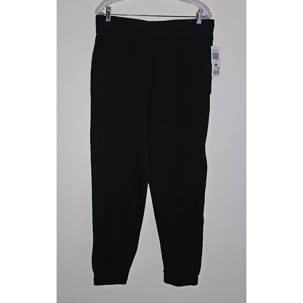 NEW Peace & Pearls Solid Black Pants Joggers Elastic Waist Ankles Travel Large